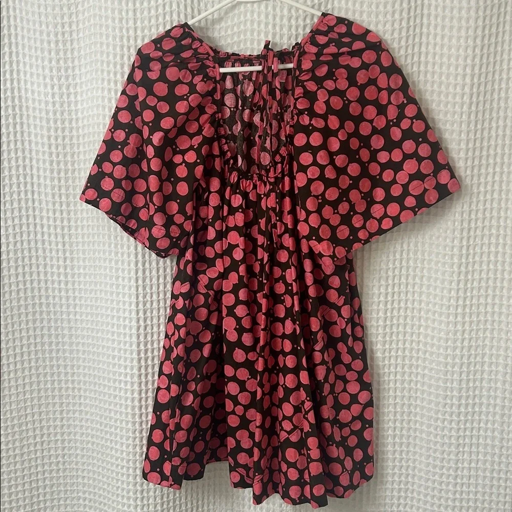 Free People Jodie Printed Tunic Small Chocolate Pink Dot Flowy Oversized - Picture 11 of 13